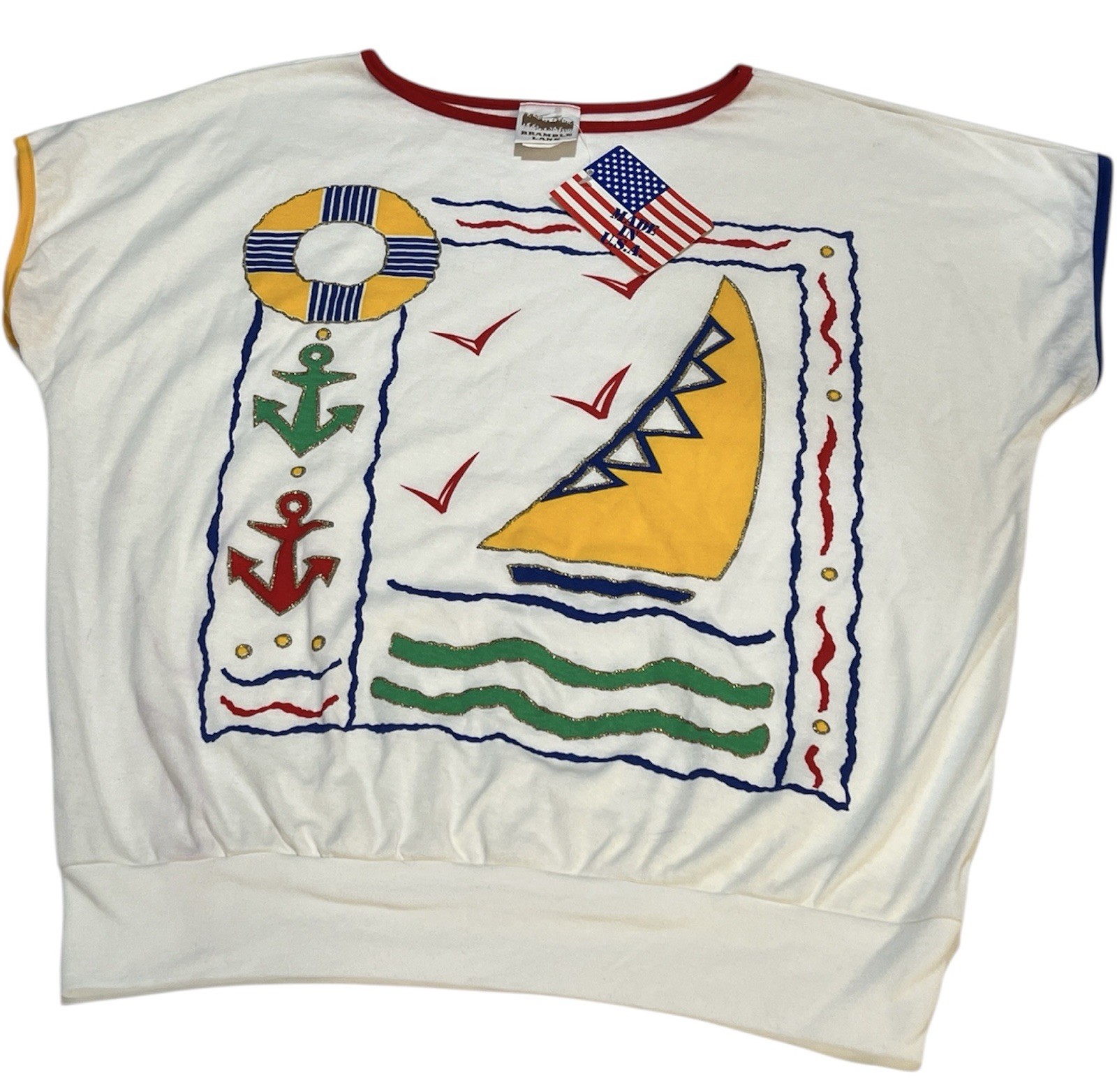 VTG L Bramble Lane Coastal Grandma Nautical core Sailboat Anchor Top USA Novelty