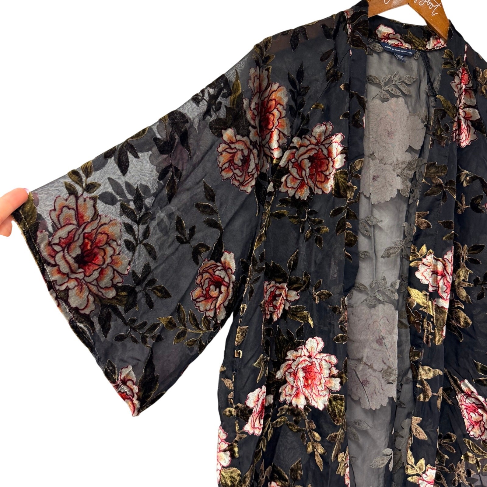 American Eagle Burnout Floral Medium Semi Sheer Open Cardigan