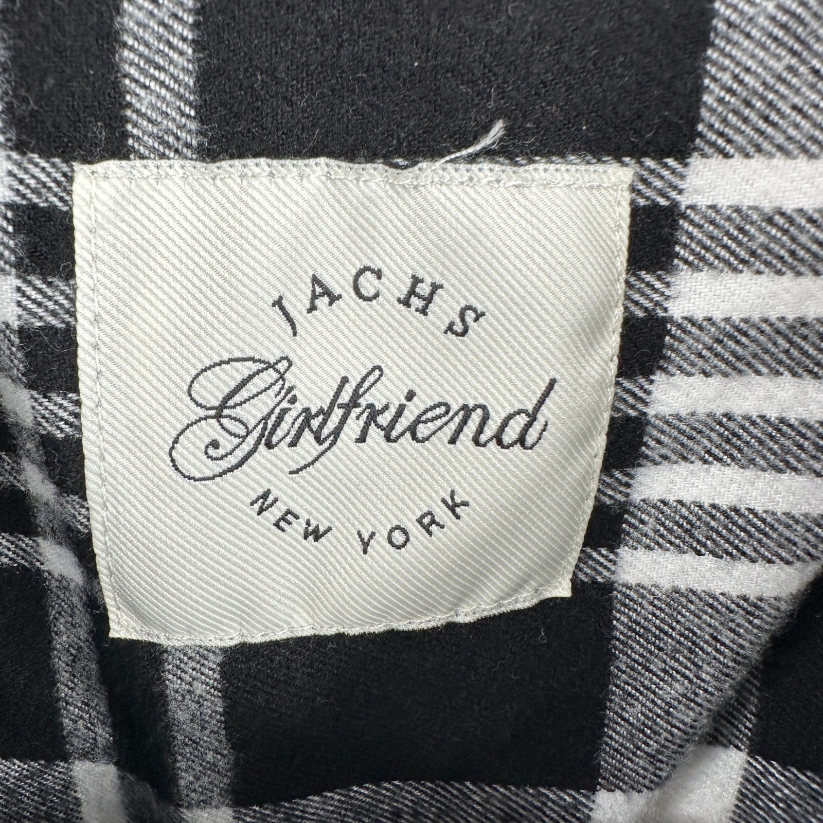 Jachs Girlfriend Women XL Black White Plaid Button Down Shirt Rayon Blend Long S