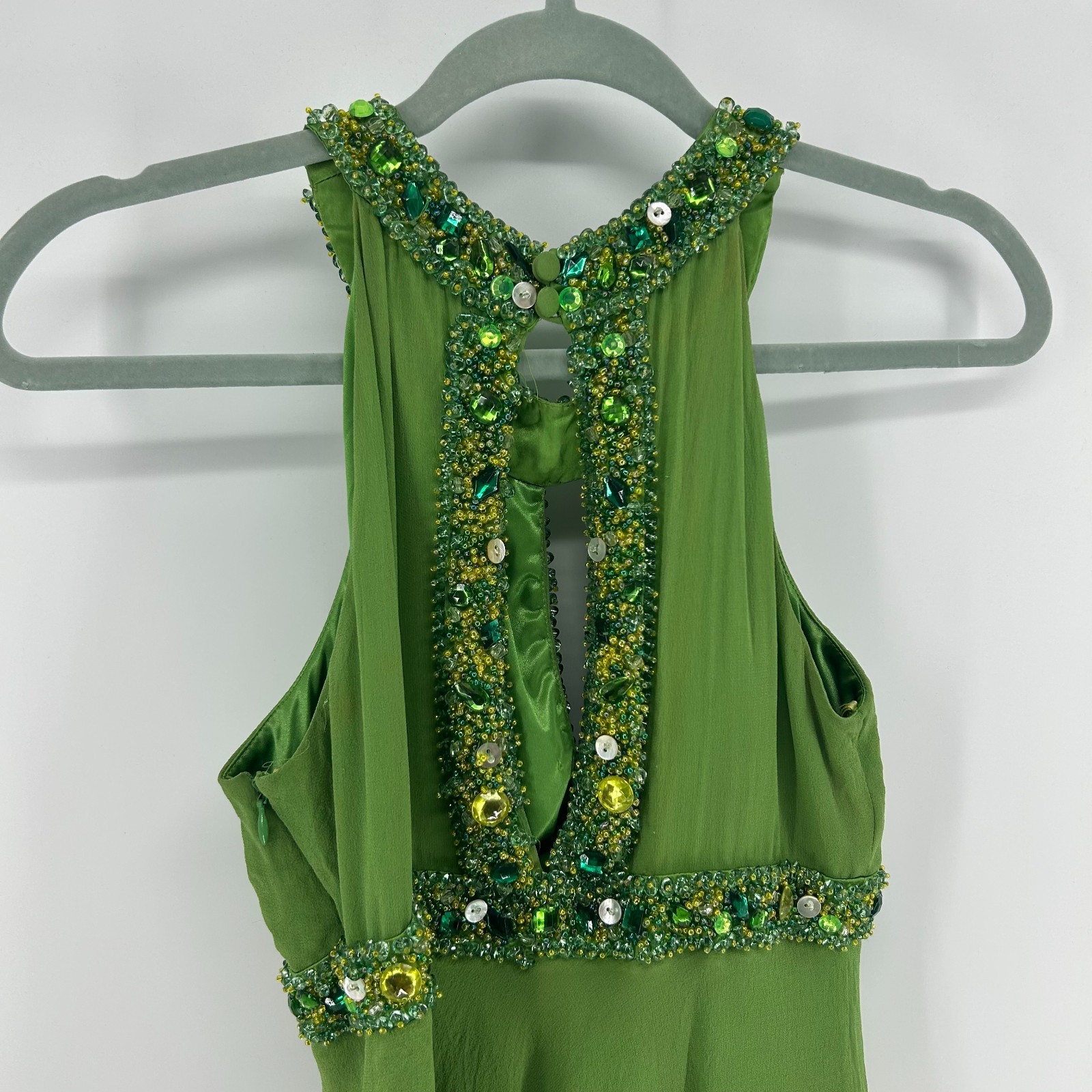 Sue Wong Nocturne Beaded Silk Top Womens XS Vintage Green Y2K Fairy Goddess Tank