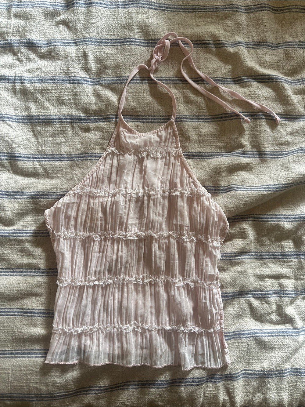 Light Pink Halter ruched Tank Top backless strappy sz small adjustable straps