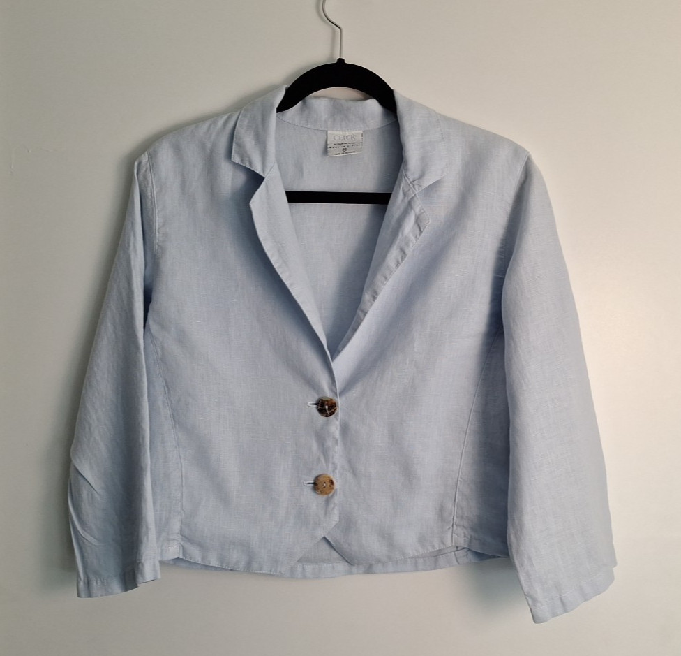 Click By Color Me Cotton Linen Top 3/4 Sleeve Size M Soft Blue At Hip