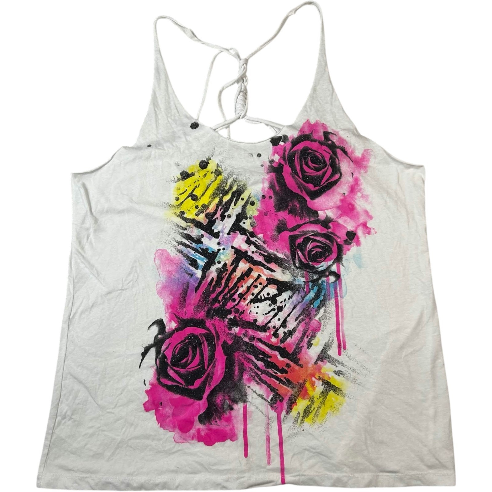 Y2K Hybrid Apparel White Tank Rose Racerback Women’s XL Skater Indie Sleaze