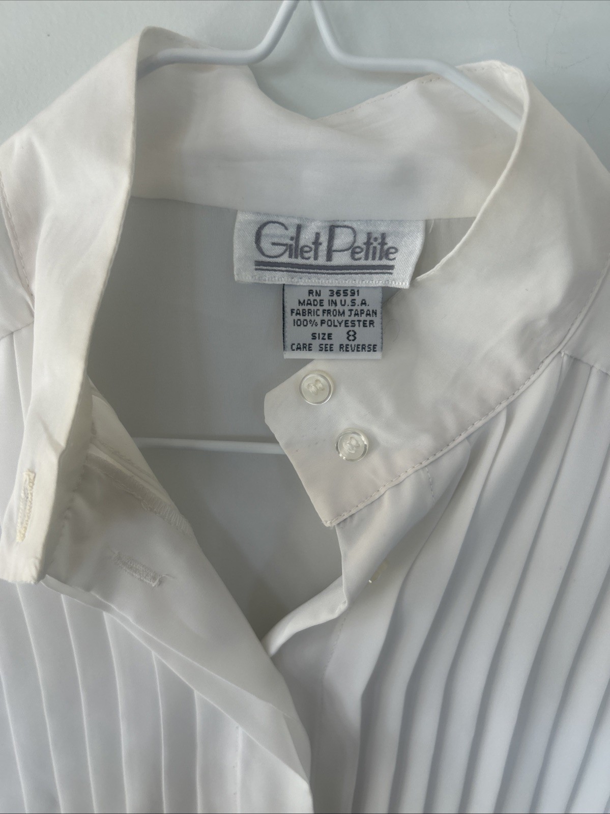Gilet Petite Vintage Light Ivory Blouse Sz 8 Long Sleeve, Pleated Top-Gorgeous!