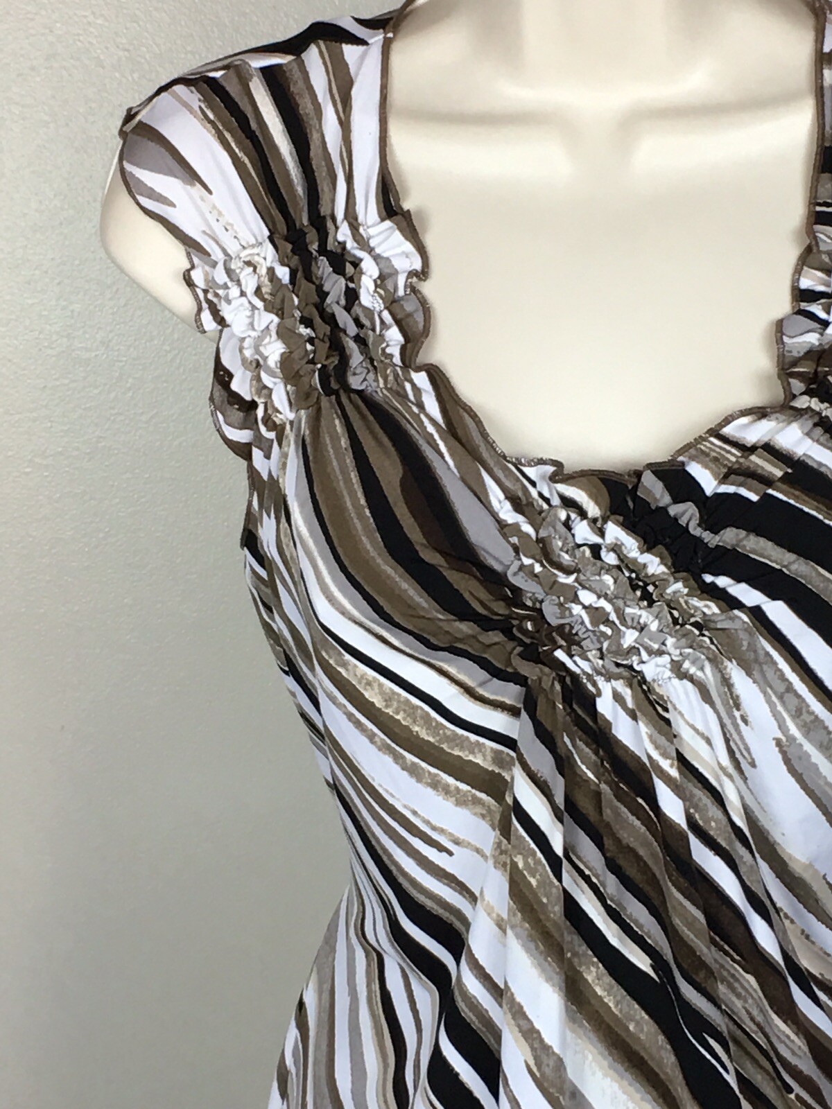 Apostrophe Blouse Top Size Petite MP Brown White Black Career Office Y2K NWT