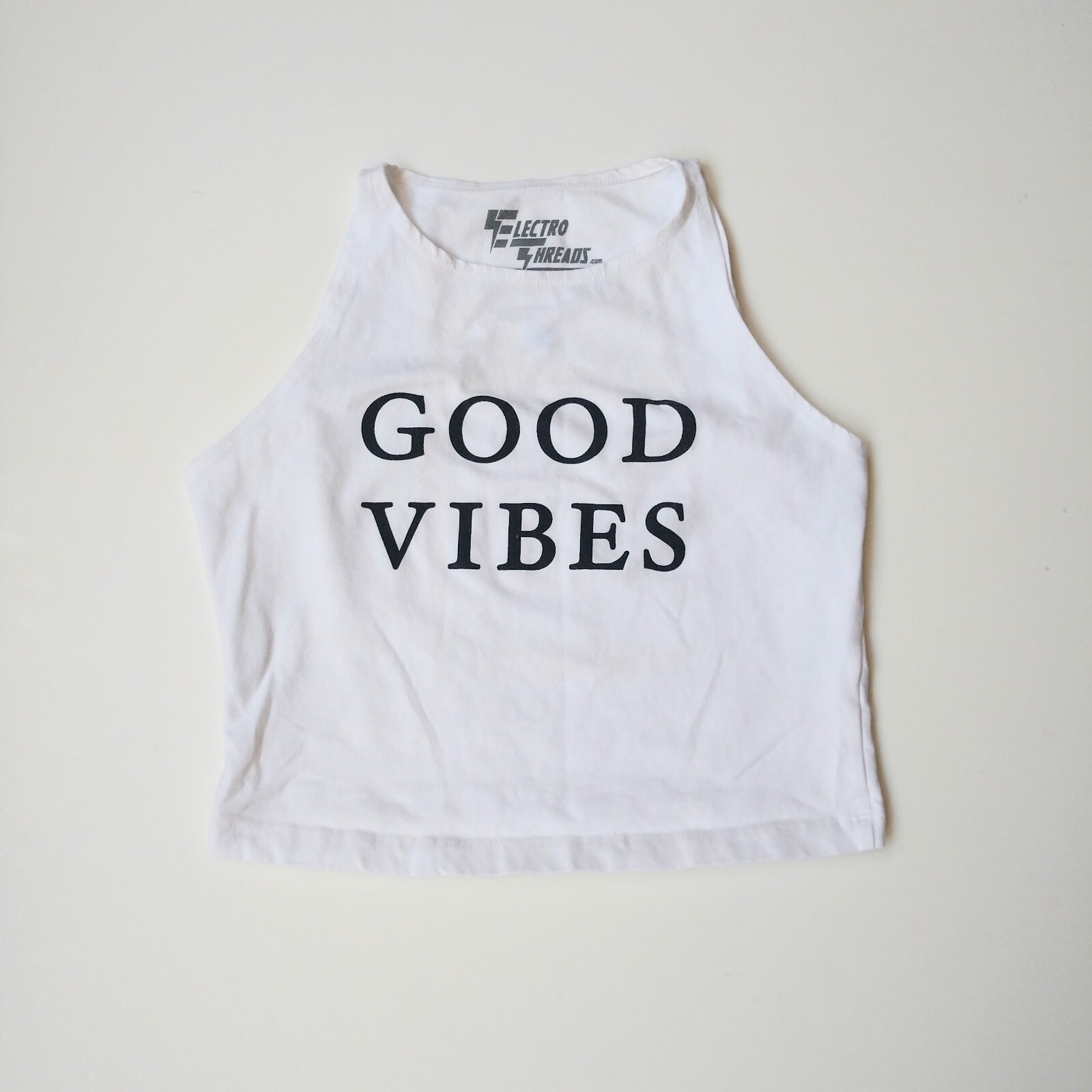 Electro Threads Women’s Good Vibes Crop Top Tank Bra White Size Large