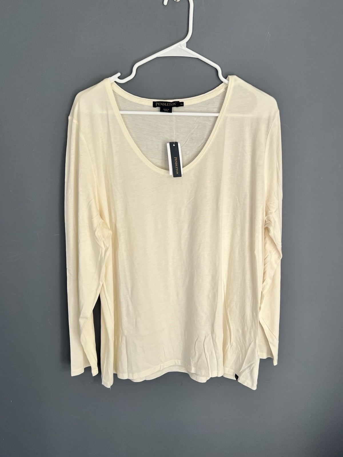 New PENDLETON Women’s XL Cream Long Sleeve T-Shirt Soft Pima Cotton Modal Top