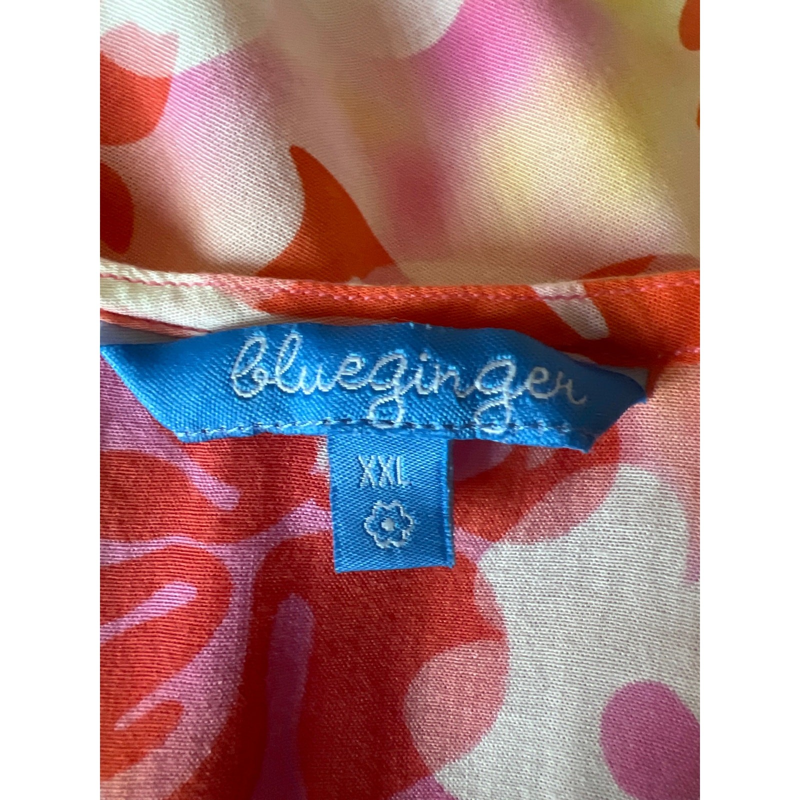 Blue Ginger Hawaiian Rayon Floral Tank Top Pink Orange XXL Beach Resort Casual