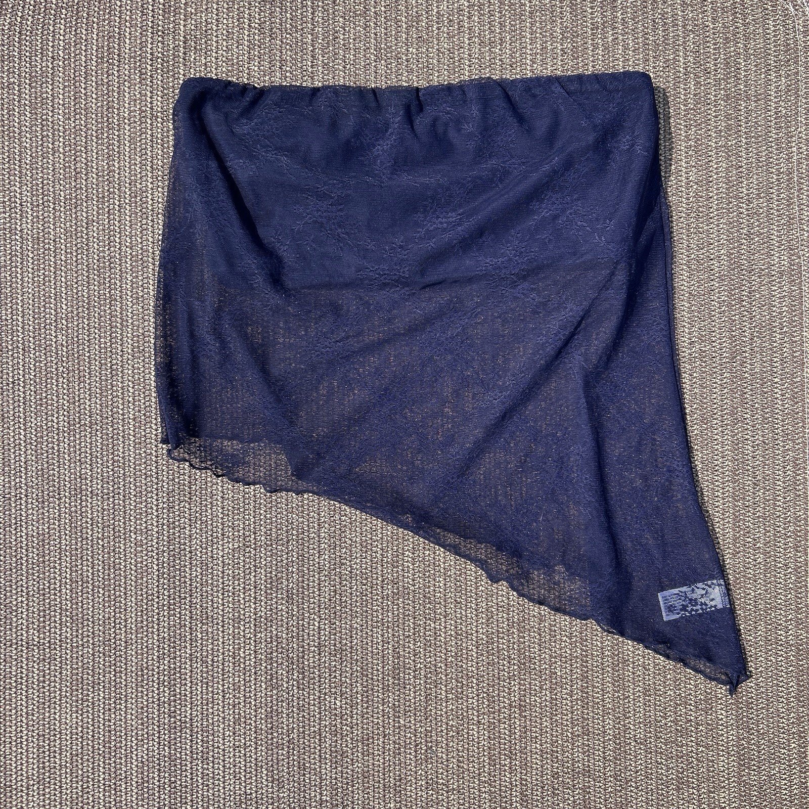 Wild Fable Navy Blue Asymmetrical Hanky Hem Lace Mesh Lined Tube Top Women’s M