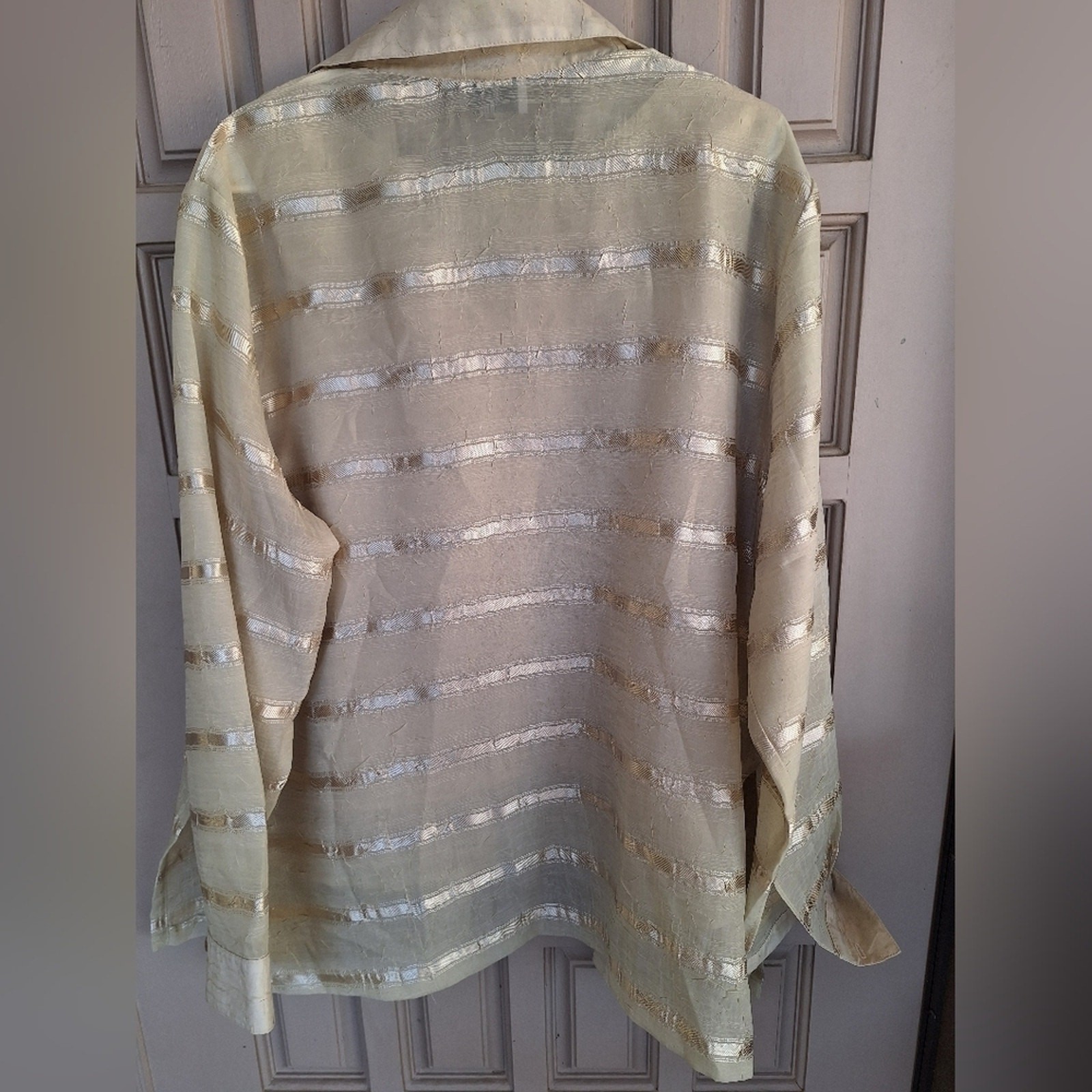 Collection by Connie 2Pc Top SzXL Lined Tank W Over Shirt Creme Silky Shiny Nice