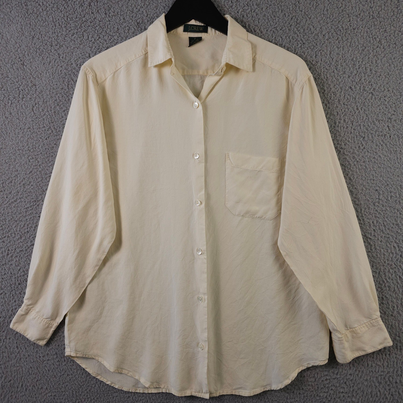 Vintage J Crew Shirt Women Small Cream Silk Long Sleeve Button Up 90s Y2K Preppy