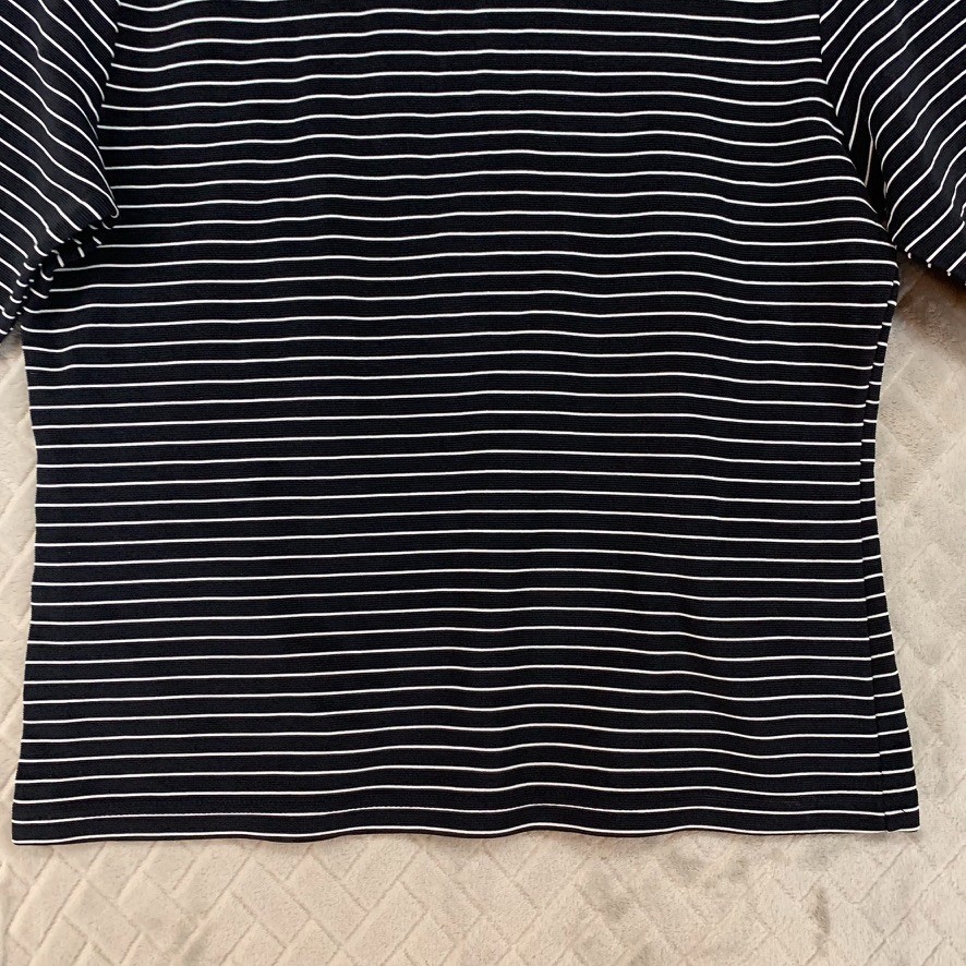 Basic Necessities Shirt Womens M Black Striped Short Sleeve Nylon Blend