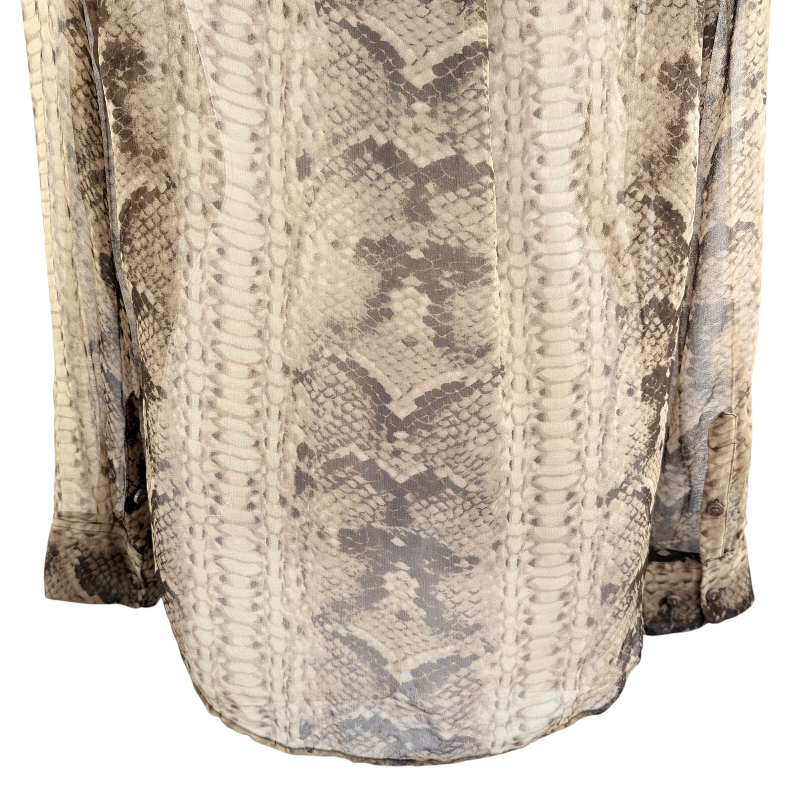 Equipment Womens Snake Print Silk Button Up Shirt Brown Tan Size Medium Sheer