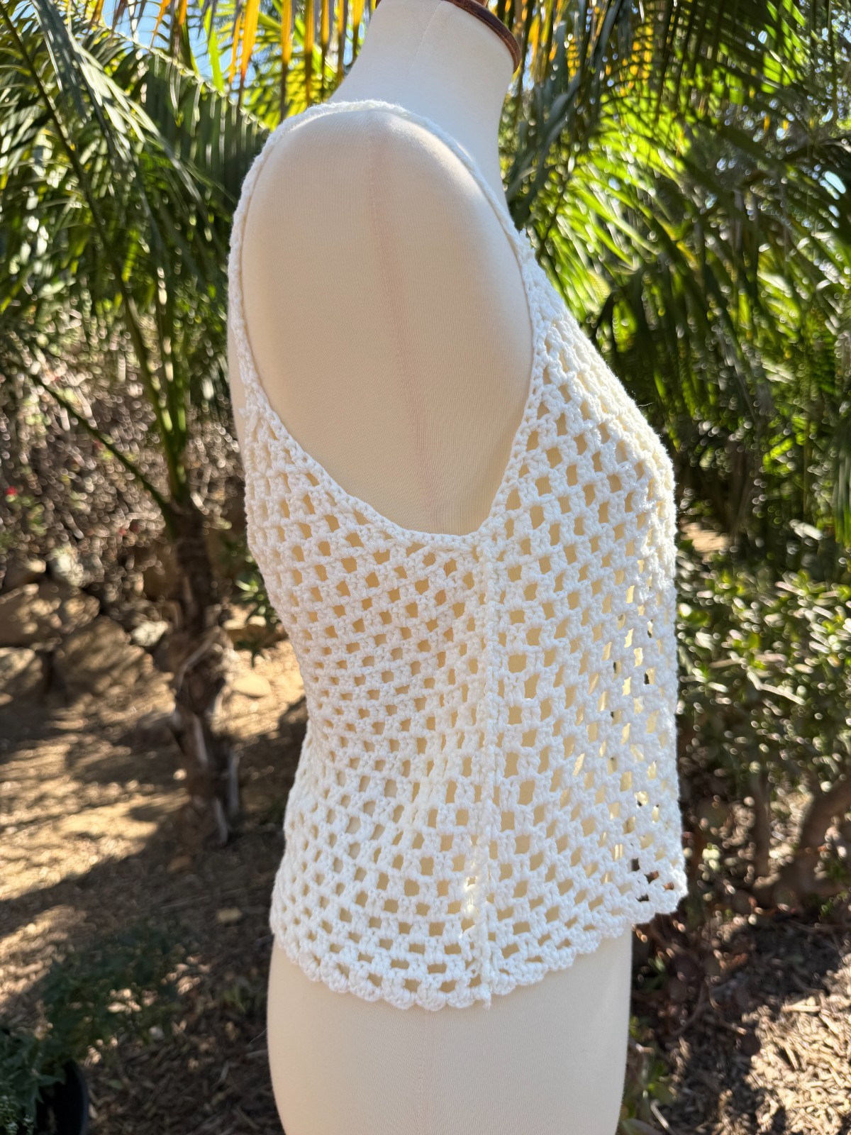 Boho Festival Ivory Crochet Open Knit Top Womens Size S Angelcore Cottagecore