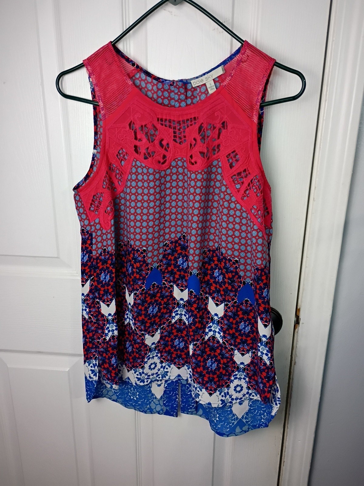 Pale Sky Woman S Tank Lace Mesh Shoulder Abstract Lightweight Casual Back Button