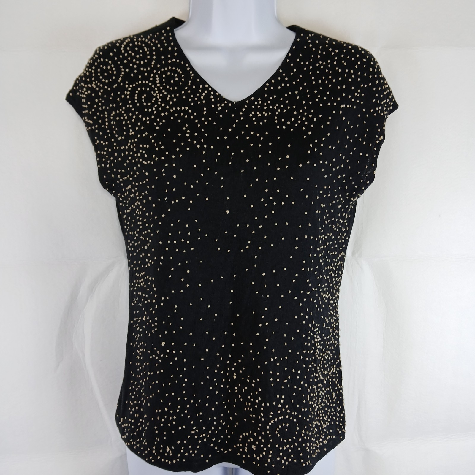 Banana Republic 80% Silk Blend Studded Blouse Size M Black Glam Luxe Minimalist