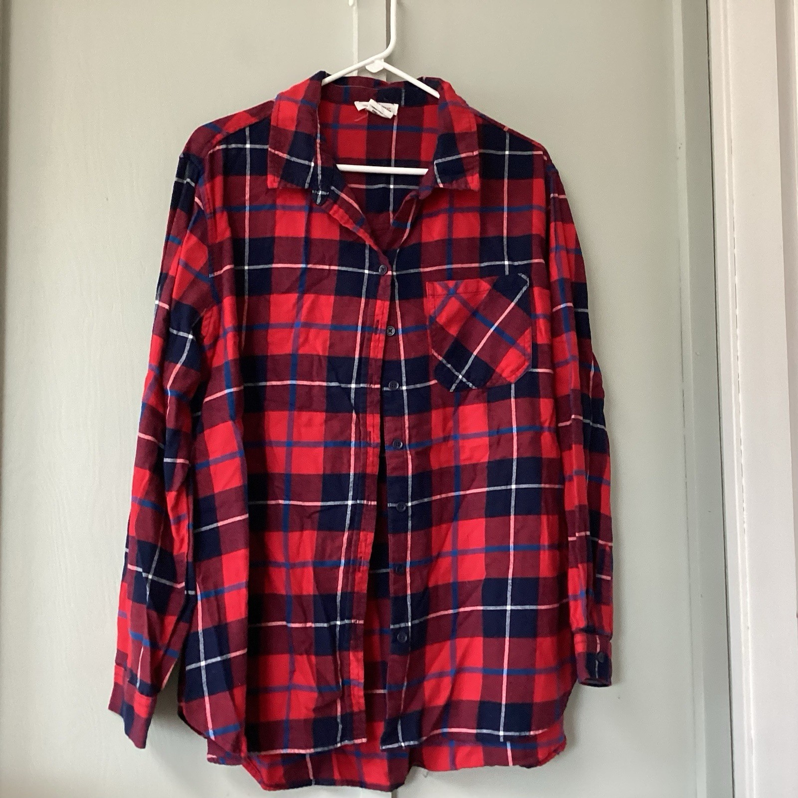 Beach Lunch Lounge Flannel Shirt Womens XL Red Plaid Outdoor Cabin Lounge