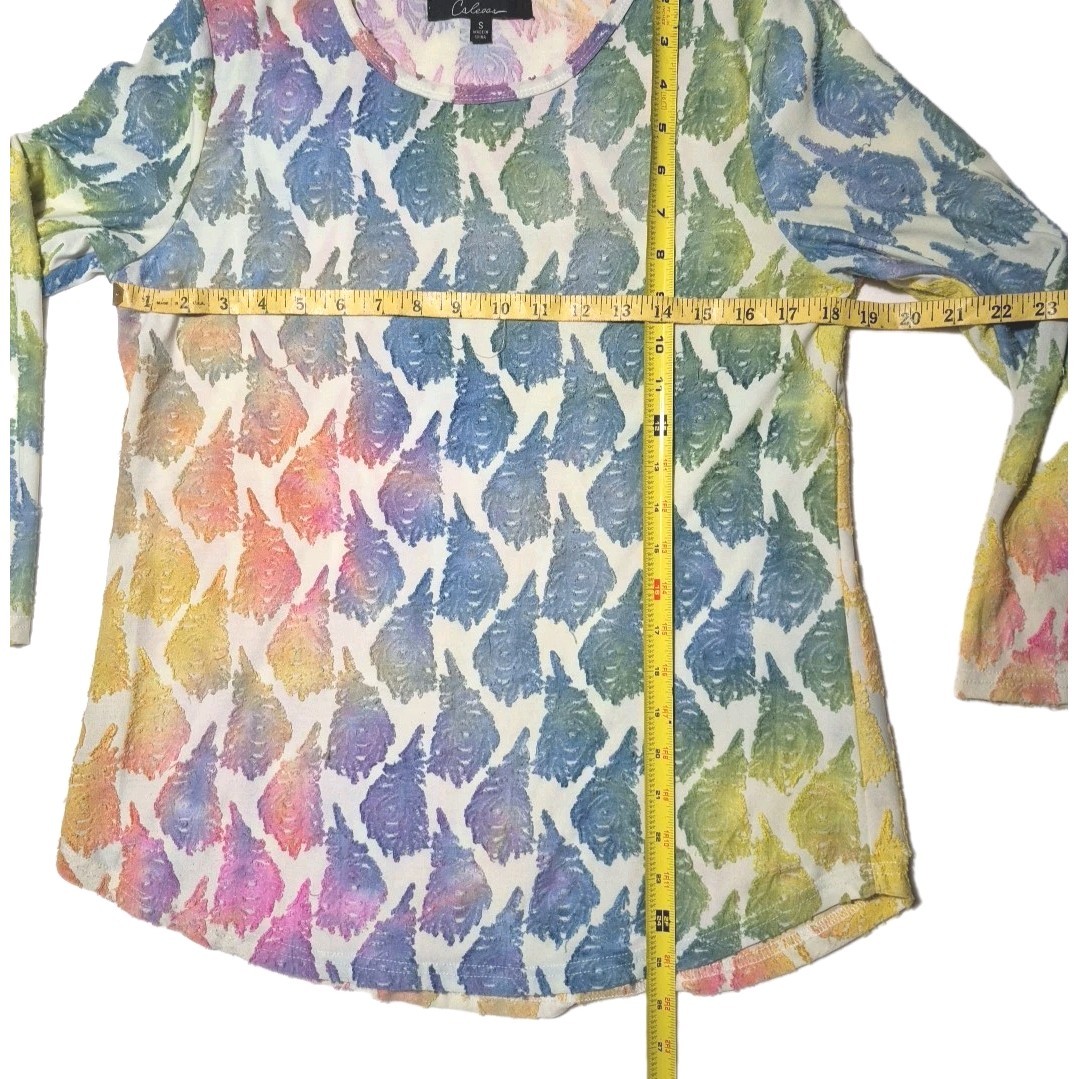 Rainbow Burnout Boho Blouse Top Wmns Sz S Abstract Organic Pattern Caleoas Loose