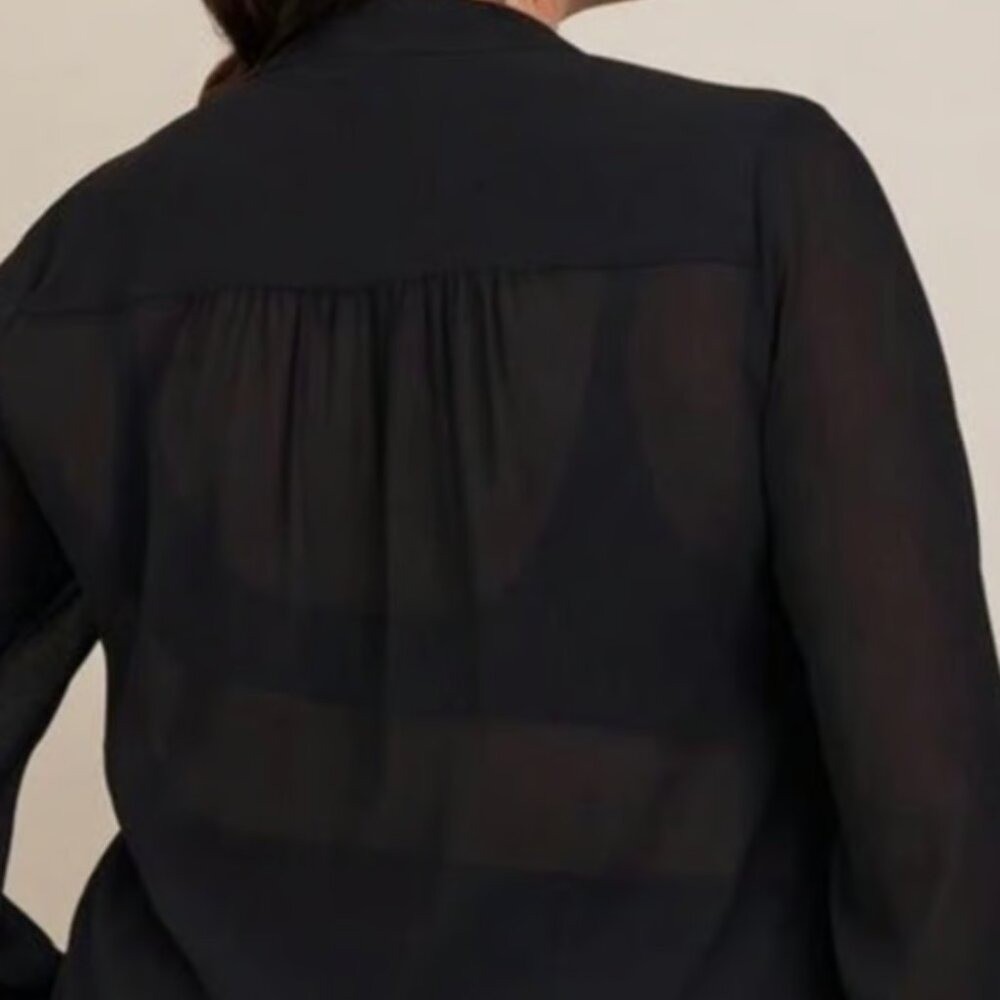 Torrid Black Georgette Bow Tie Blouse Long Sleeve Smocked Cuff Top 3X
