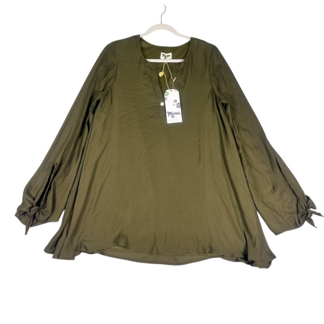 Show Me Your Mumu Johanna Tunic in Olive Silky Satin – Size Small – NWT