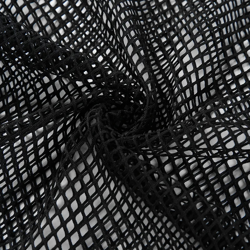 2026 New Summer Sexy Black Hollow Out Mesh Fishnet Skinny Crop Top For Women