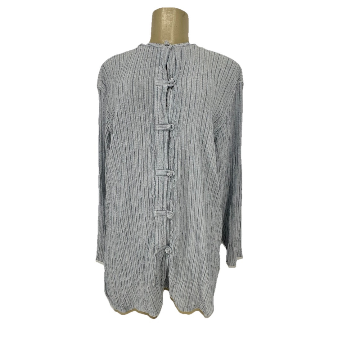 J. Jill Large Women Button Up Asian Style Shirt Linen Blend Striped Long Sl 3-6