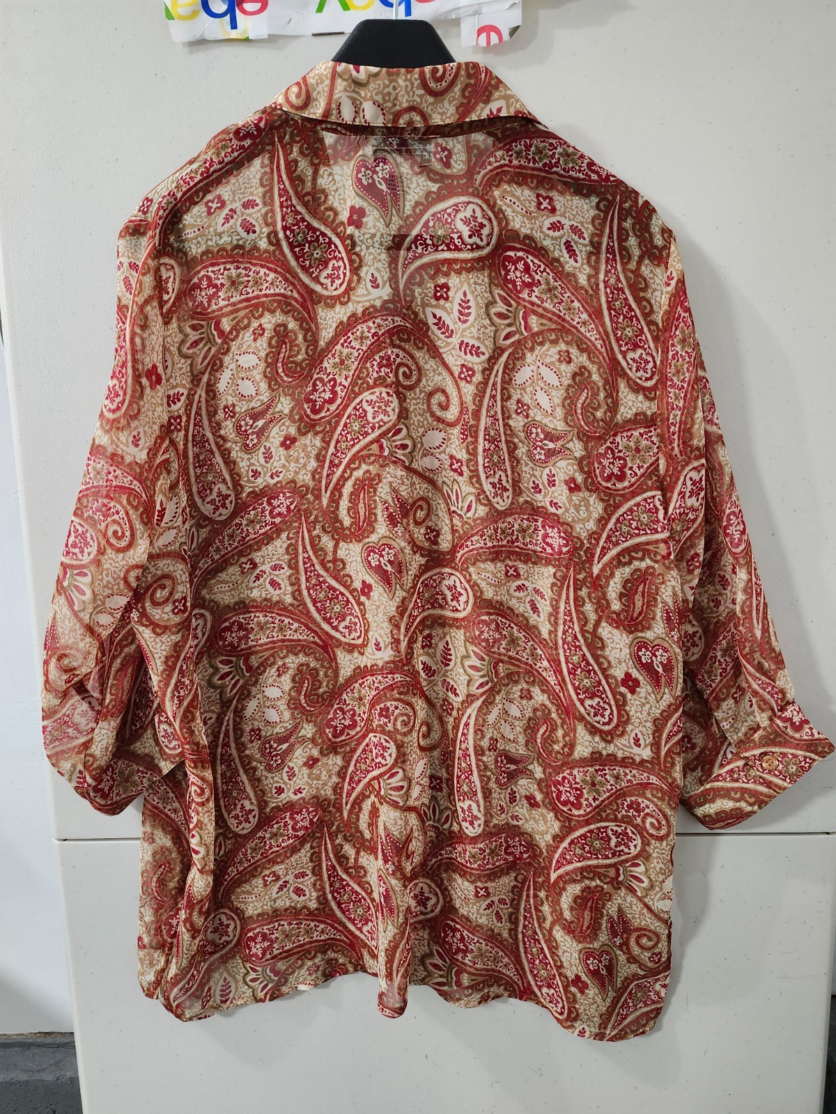 Impressions Of California Top Womens L Blouse Button Up Paisley AOP VTG 80s 90s