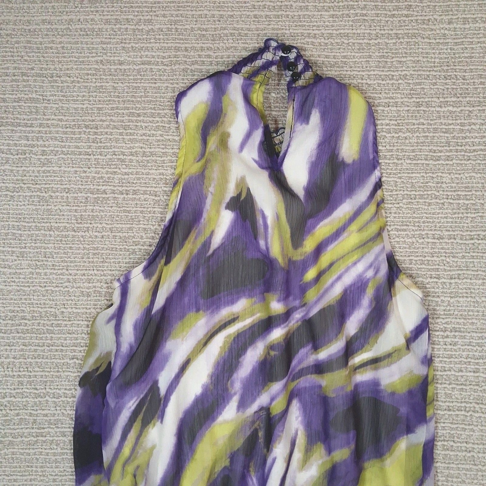 b wear byer california purple green abstract high neck smocked blouse medium y2k