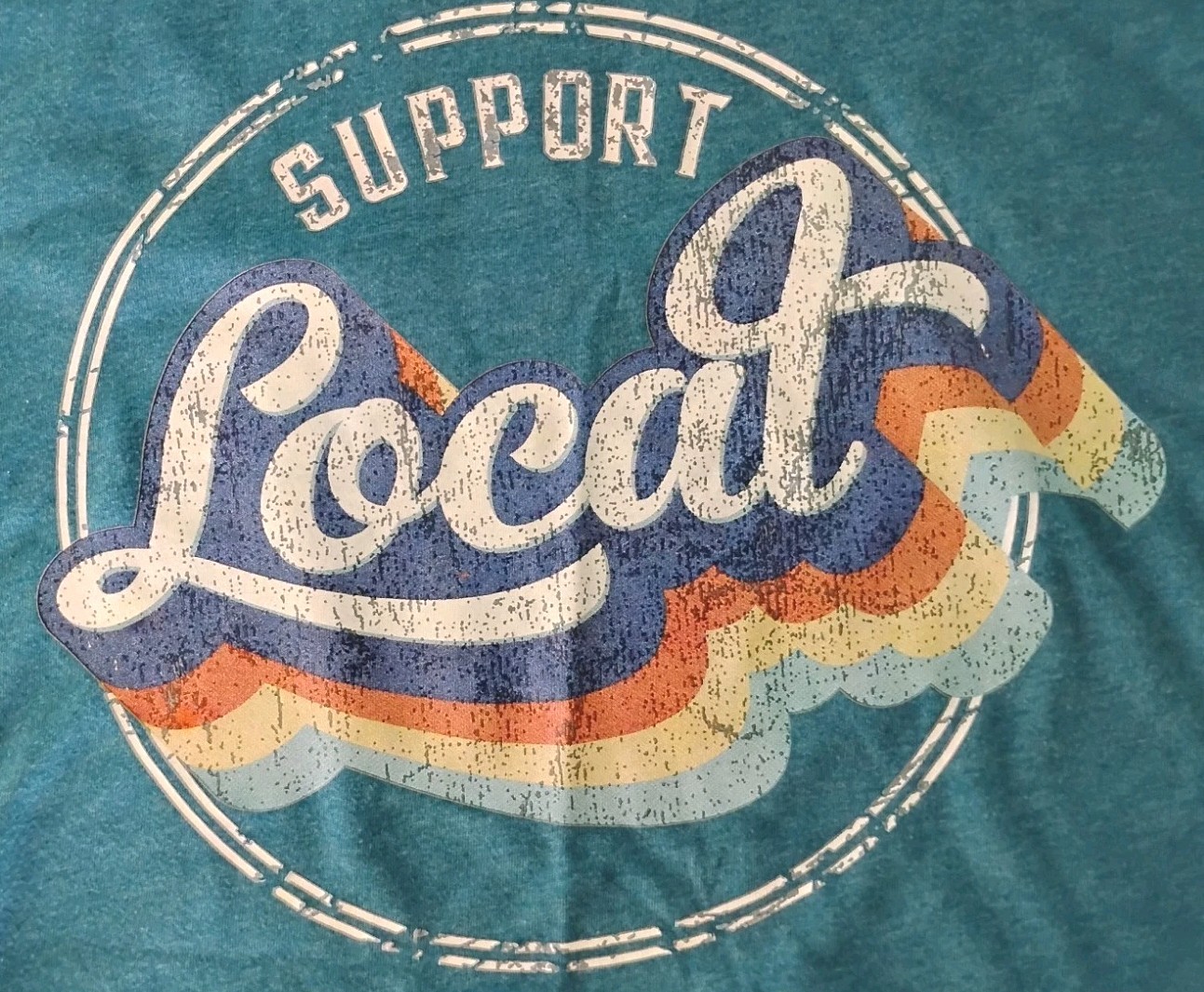 Support Local T-Shirt Small Blue Short Sleeves Tee Throwback Retro Women’s
