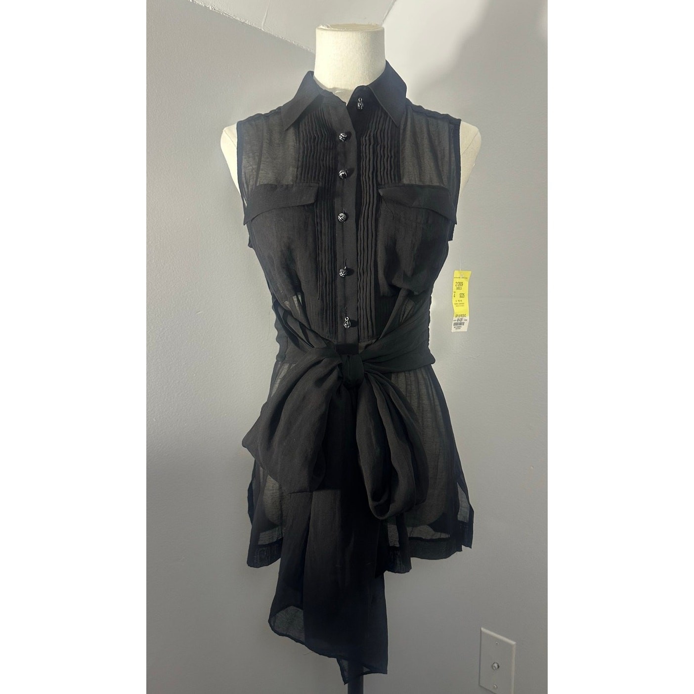 Etcetera Black Sheer Tunic Sleeveless Blouse Bow Sz 4 Dark Coquette Romantic