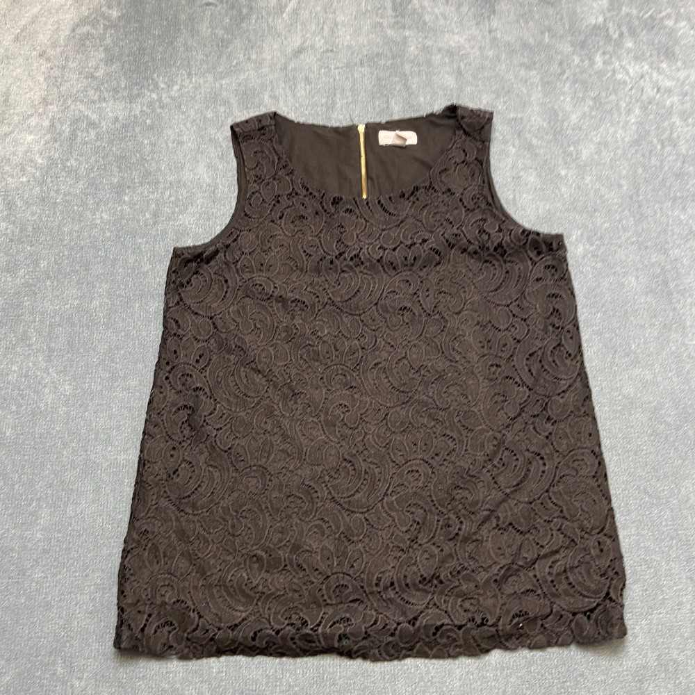Charter Club Tank Top Womens Medium Black Sleeveless Lace Details Back Zip