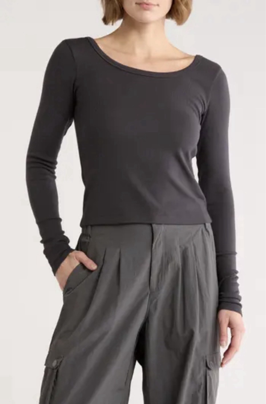 Nwt Spiritual Gangster Medium Gray Shirt Chrissie Ribbed Scoop Neck Crop Yoga