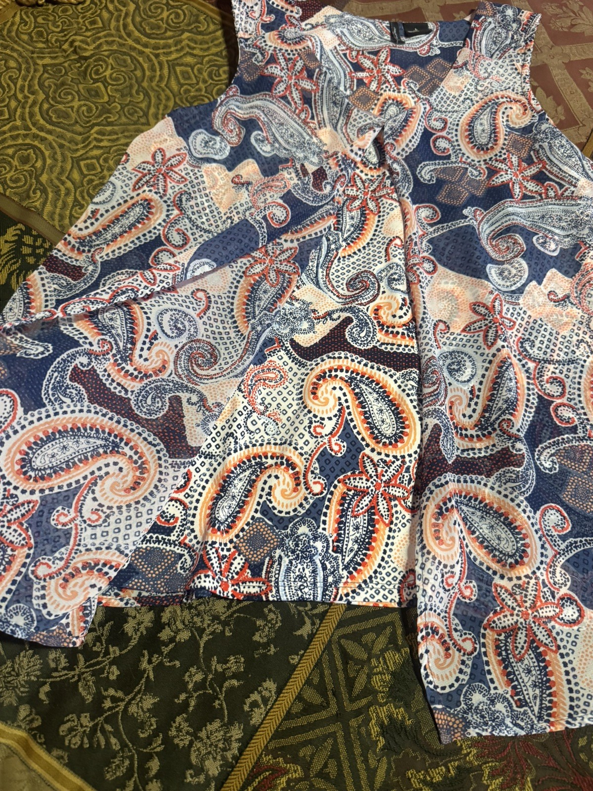 New Directions Blouse Woman’s Bandana Canyon Sleeveless Paisley Layered Large
