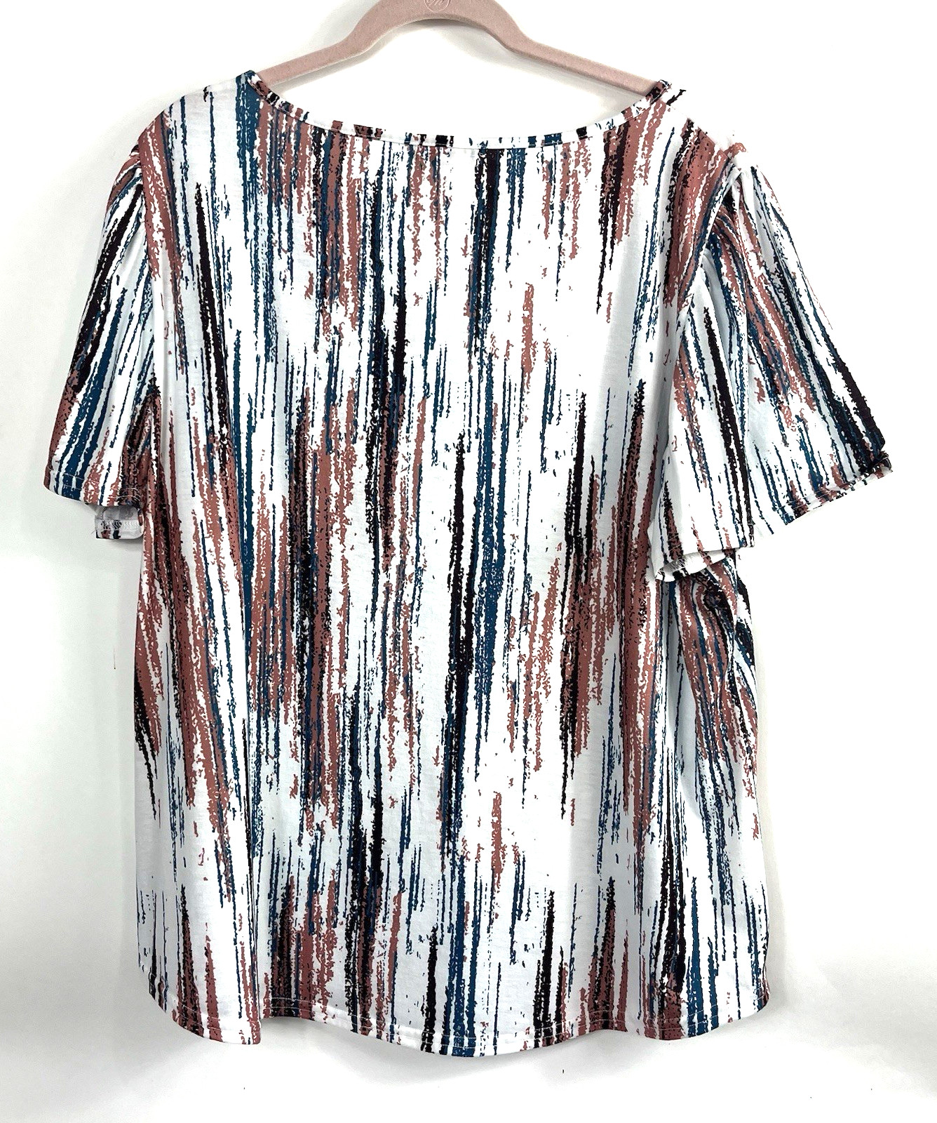 Women’s Ofeefan Boat Neck White Teal Mauve Brown Stripe Short Casual Sleeve 3X