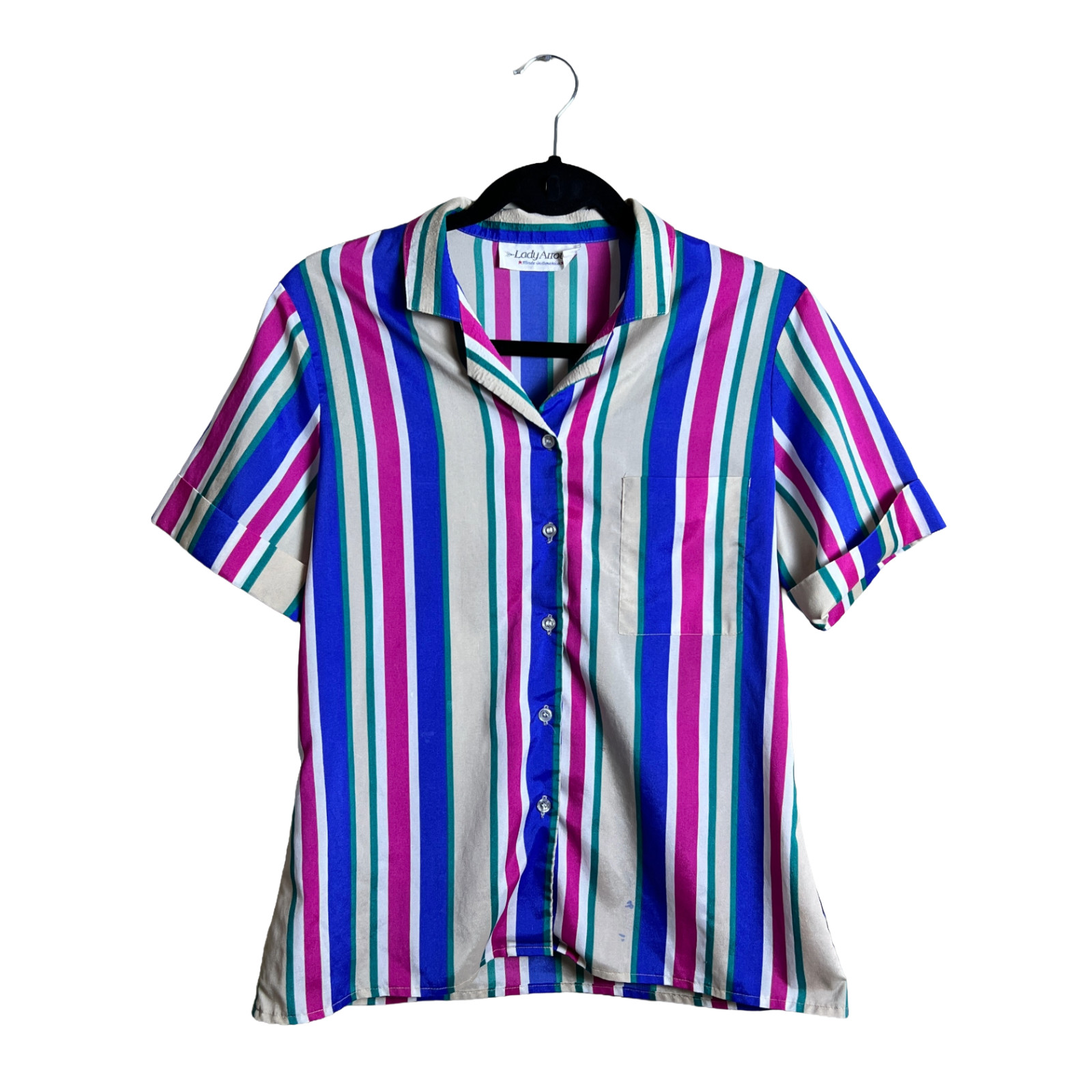 Lady Arrow Vintage Striped Button Up Shirt 80s Colorful Streetwear