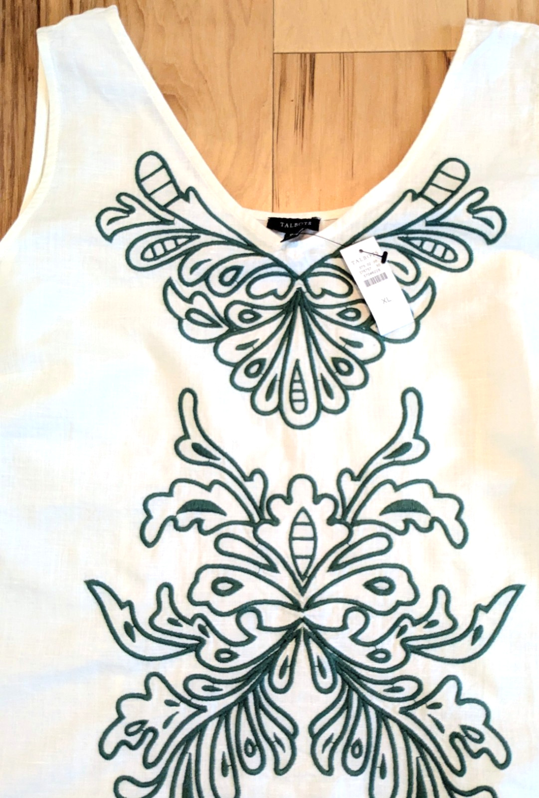 NWT Talbots SZ XL White Linen Shell Top Floral Embroidery Cottagecore Grandma