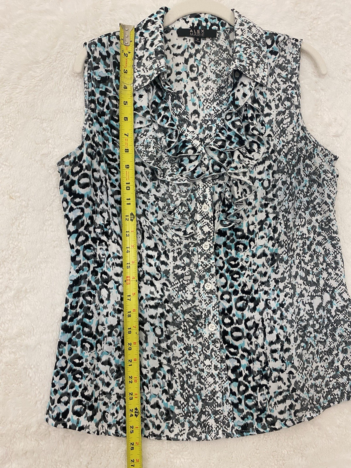 Alex Marie Womens Animal Print Ruffle Sleeveless Top Size Medium Summer Chic