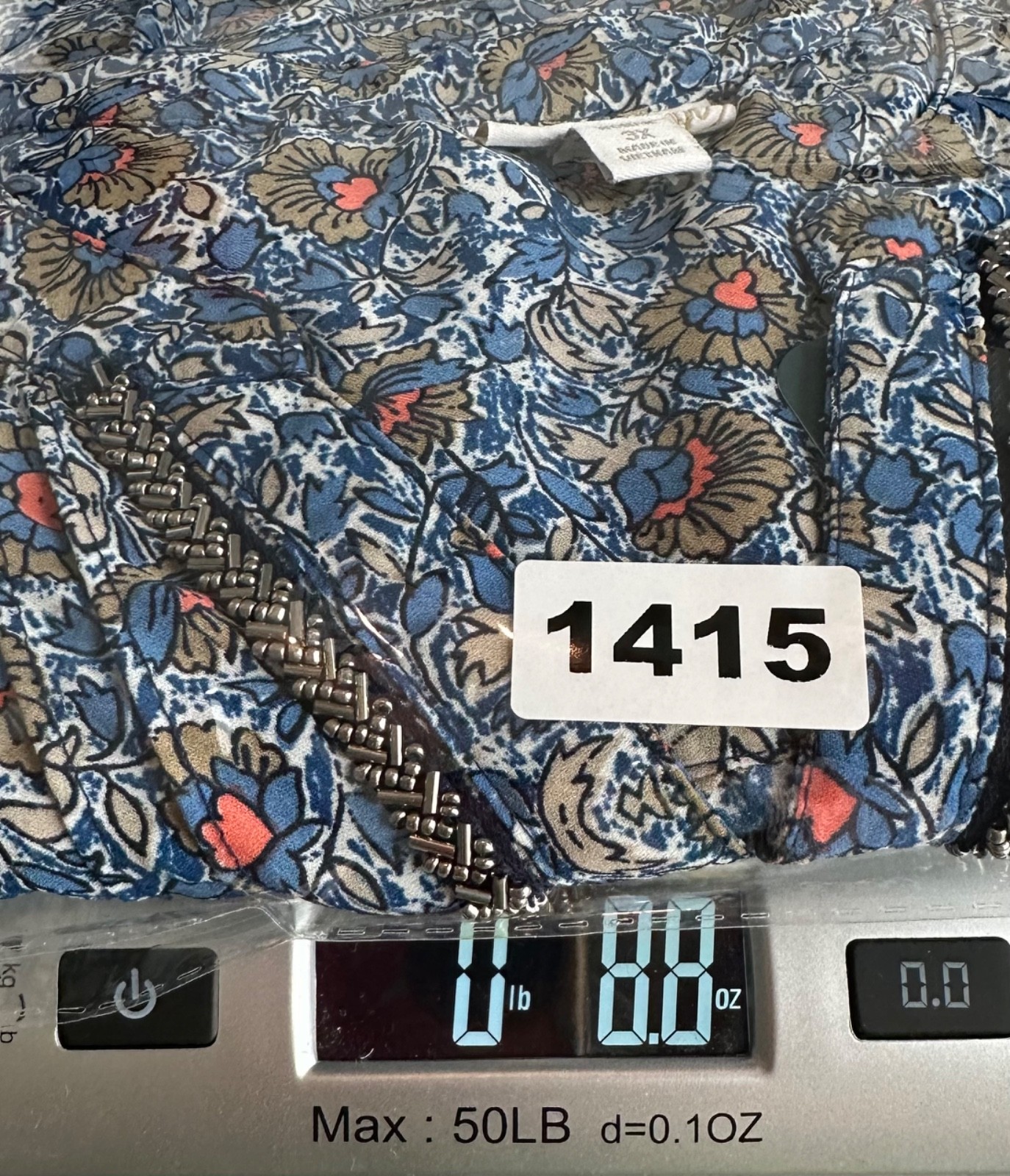 Westport 1962 Peasant Tunic Top Blue Floral Beaded V-Neck 3/4 Sleeves Women’s 3X