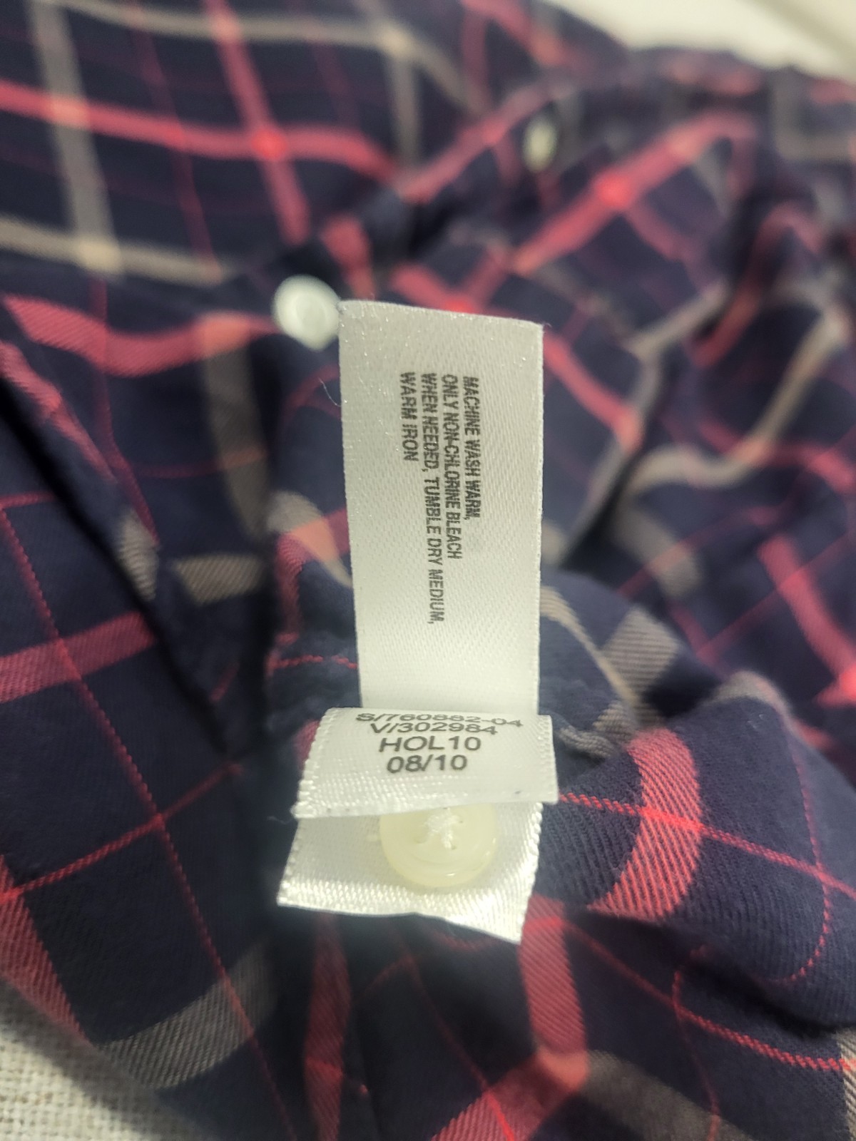 Gap Navy And Pink Front Ruffle Plaid Button Shirt with Self Tie Bow Size M