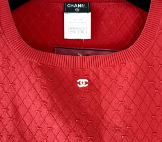 3K Chanel 2014 Barbie Red Sweater Top 36 38 40 4 6 8 T-Shirt White CC Logo S M