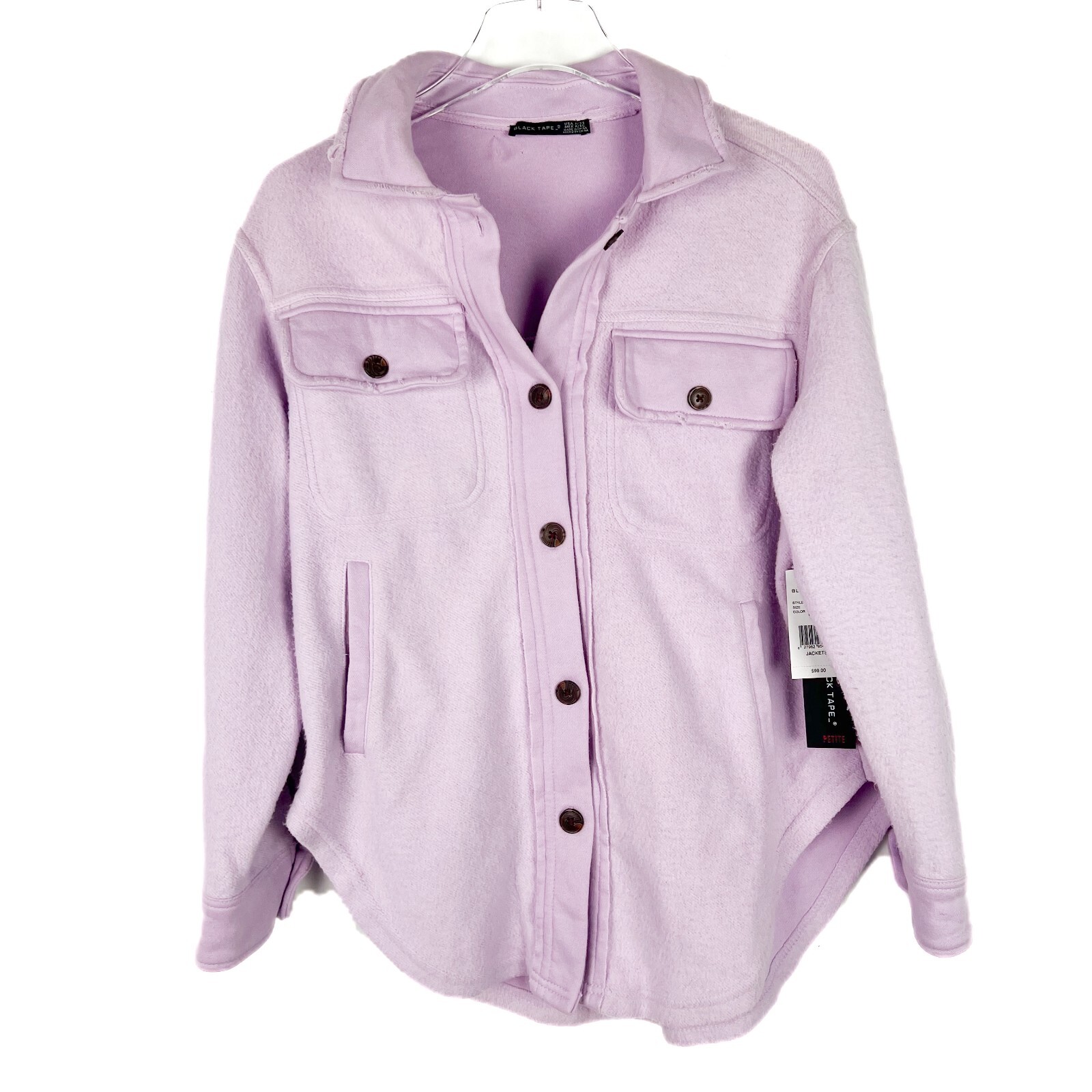 NWT Black Tape Elbow Patch Fleece Shacket Jacket Soft Lilac Size Petite XS PXS