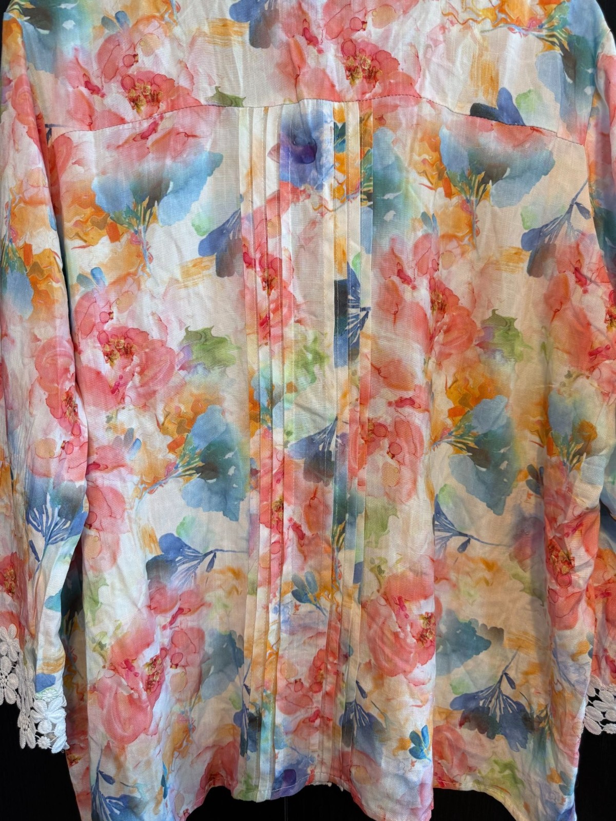 Freckled Poppy x POL Cream Floral Long Sleeve Lace Trim Blouse 3XL Boho Cottage