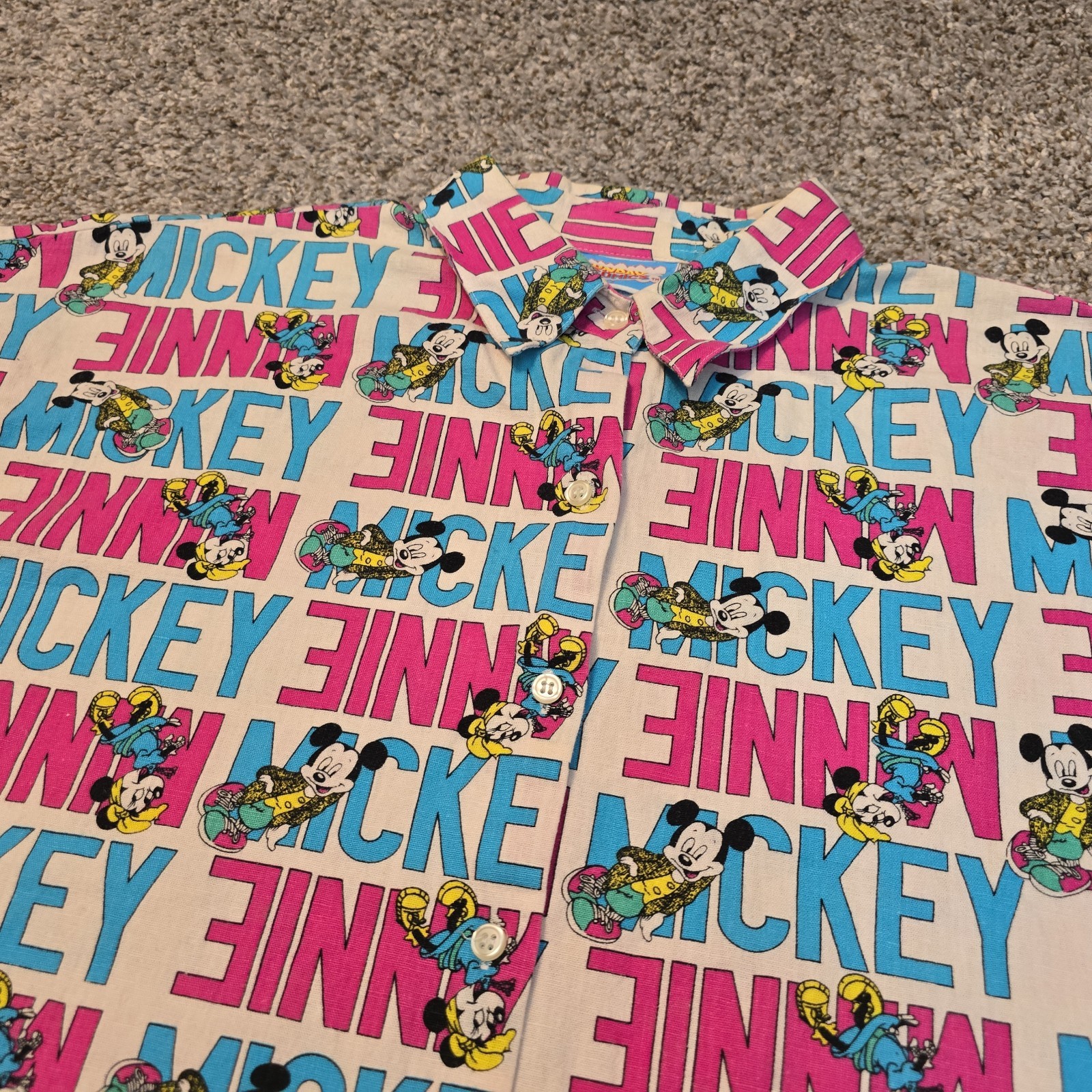 VTG 90s Sunday Comics Shirt Medium Mickey Minnie Mouse Walt Disney Button Up