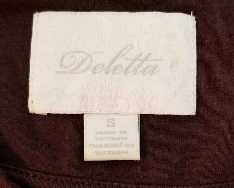 Deletta Size Small S V-Neck Tunic Top Waist Detailing Gathered Below Waist Brown