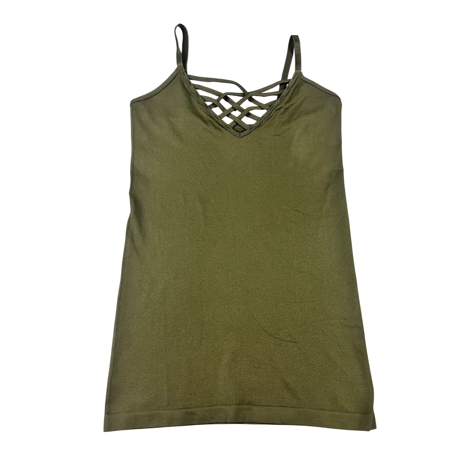 Zenana Outfitters Olive Green Lattice Strappy V-Neck Camisole Tank Top L/XL