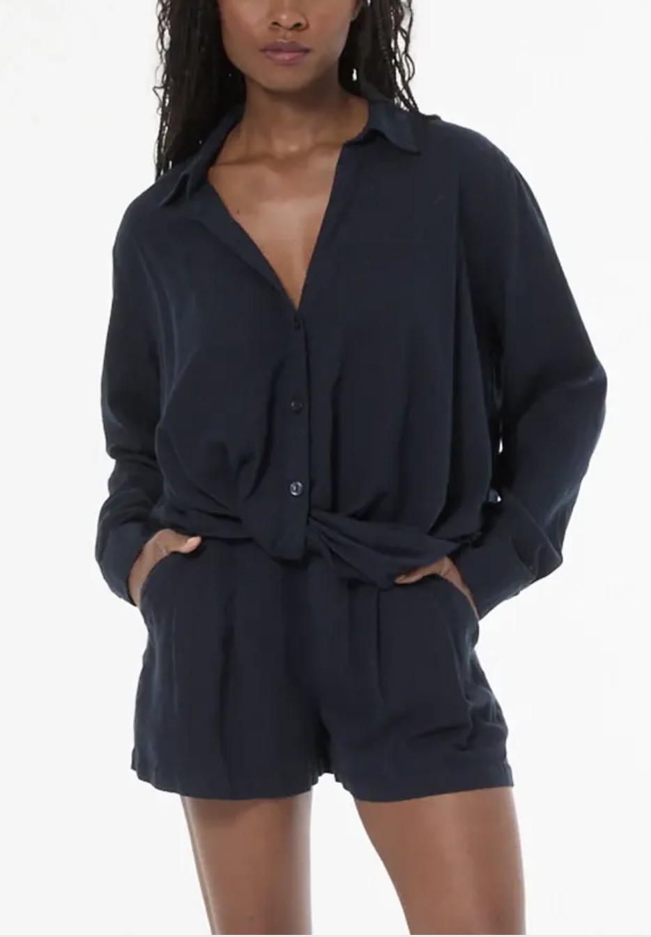 YFB Young Fabulous & Broke Revolve Tourist Top Button Twist Color Blue/Navy Sz M