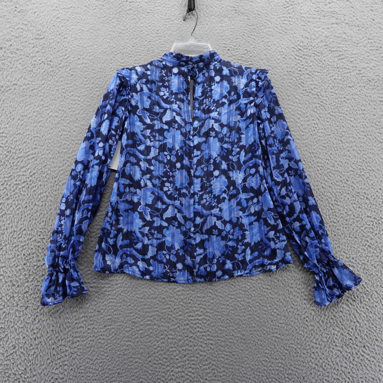 French Connection Blue Floral Mock Neck Long Sleeve Ruffle Blouse Size 0 NEW