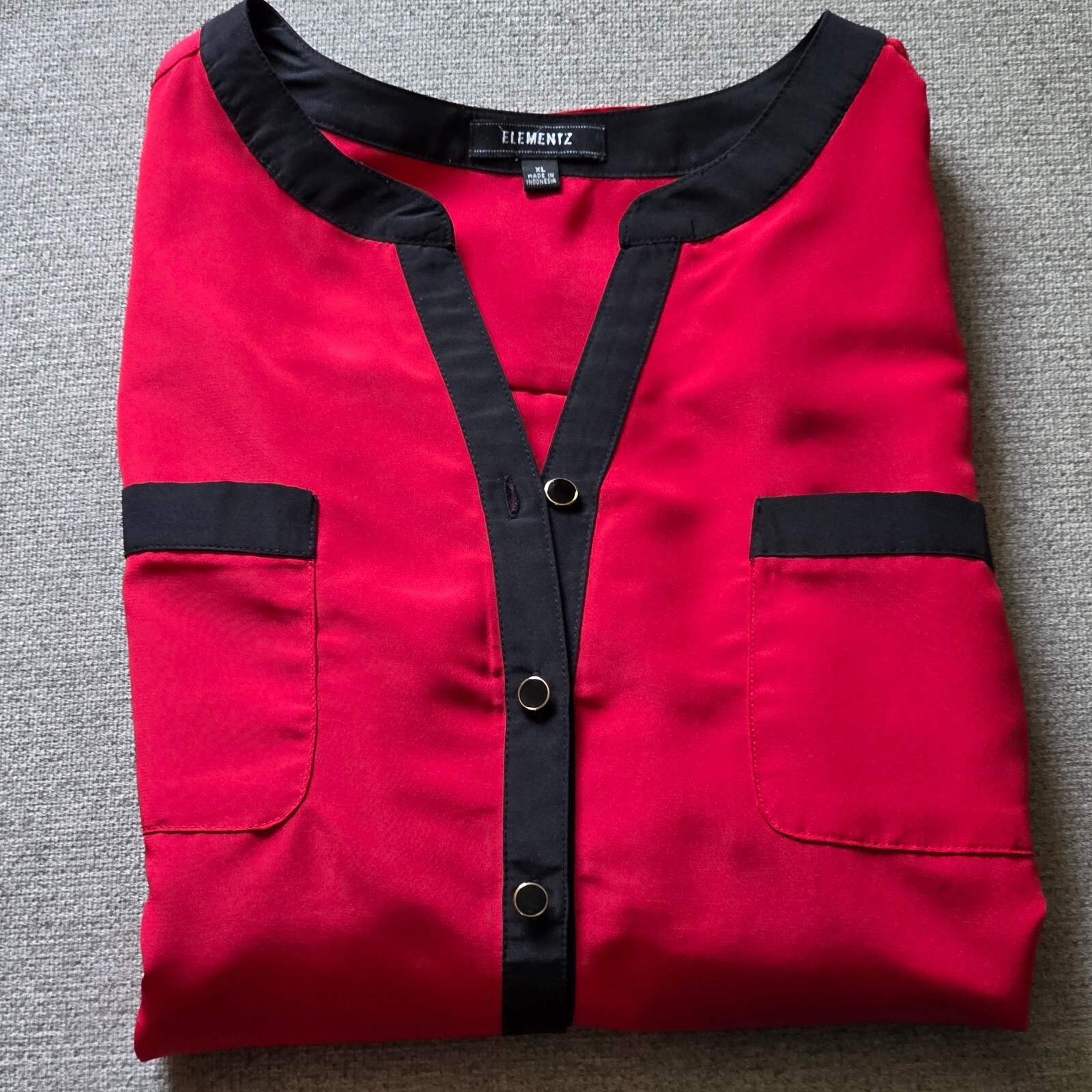 Elementz Red and Black Contrast Trim Button-Up Blouse XL