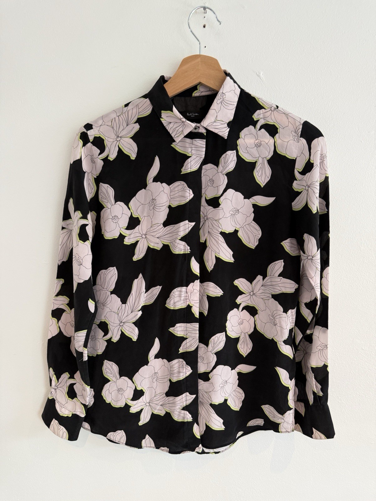 Paul Smith Silk Shirt Blouse Womens 38 Medium Black Floral Flower Button Up