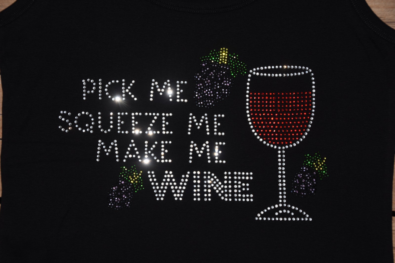 Pick Me Make Me Wine black rhinestone bling sleeveless tank top size small